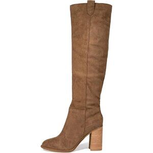 Women's 1 Khaki Suede Knee-high Boots Fall Boot Chunky Block High Heel
